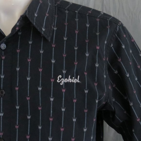 Vintage Skateboard Shirt - Ezekiel Crown Pin Stripe Button down - Men's Large - Picture 2 of 9
